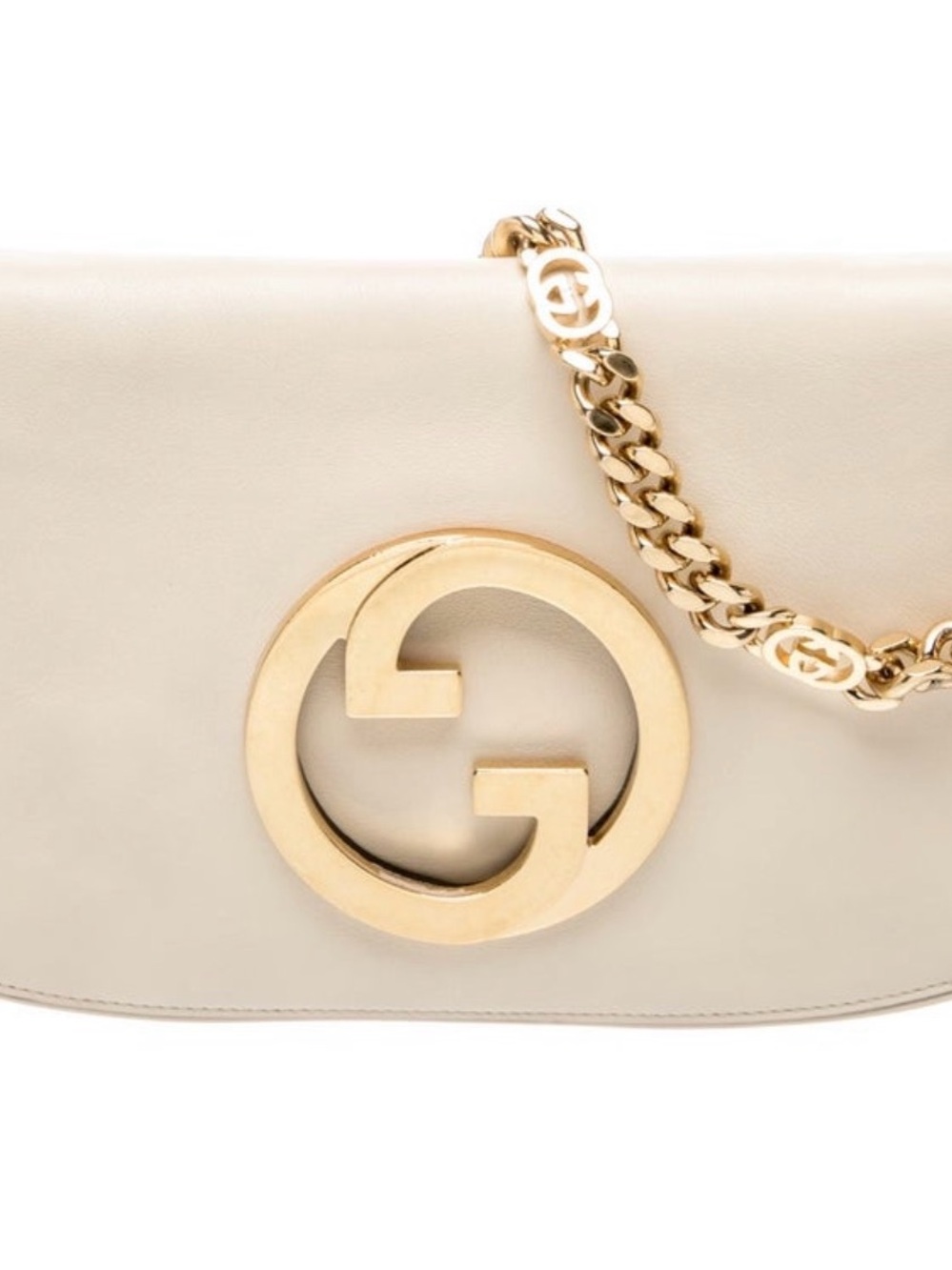AUTHENTIC Gucci Chain-Link Blondie Ivory White Flap Bag Gold GG Logo